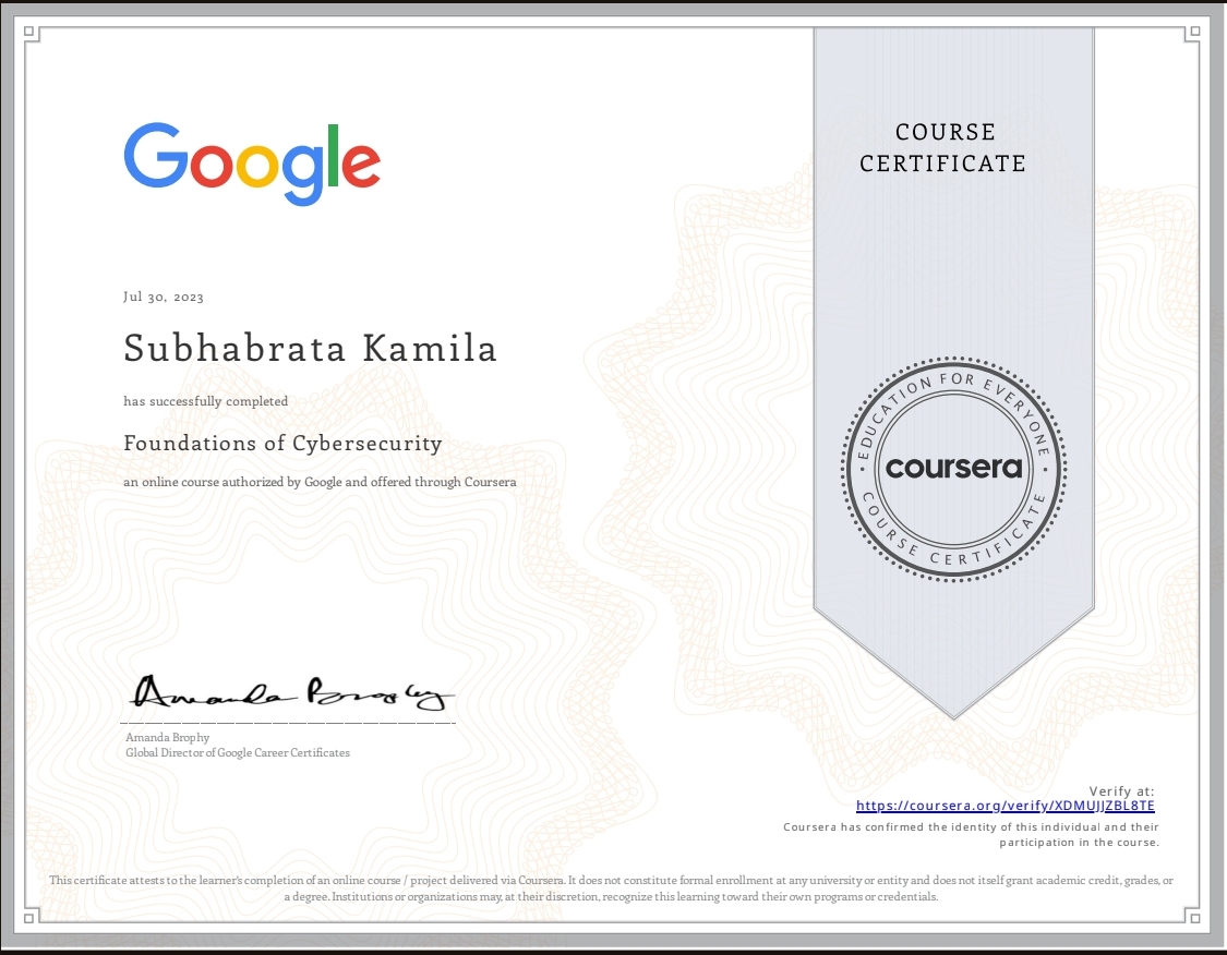 Foundations of Cybersecurity certificate